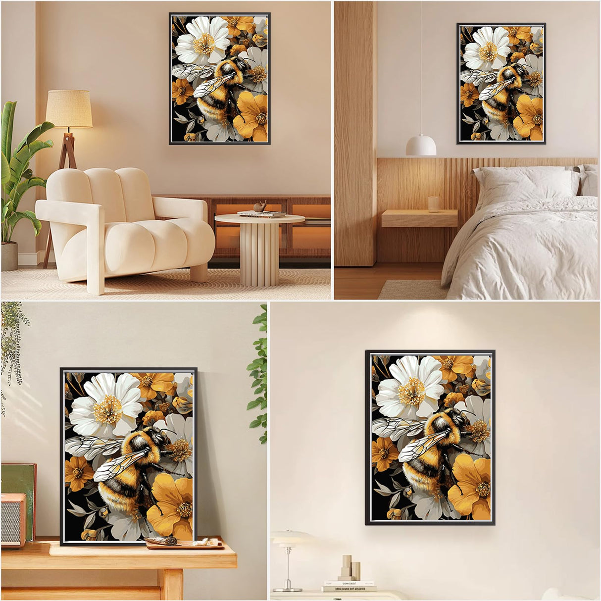 EOBROMD Paint by Numbers Kits for Adults Bee Flowers, DIY Kits Crafts for Beginner on Canvas, 3 Paint Brushes and Acrylic Paint for Home Decor 16x20inch(Without Frame) EOBROMD