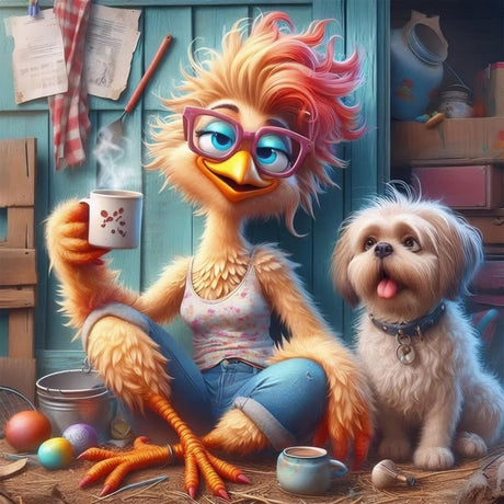 Zythron Chicken Diamond Art Kits for Adults,Chicken and Dog Diamond Painting, 5D Full Drill Diamond Art Gem Art Kit for Adults Wall Home Decor Arts Craft 14x14 inch Zythron