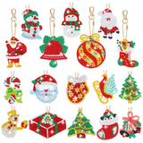 Yaomiao 17 Pieces Double Sided Diamond Art Christmas Ornaments Christmas Keychains Diamond Art Kit for Adult DIY 5d Painting Round Drill Key Chain Xmas Crystal Rhinestone Arts Craft Keychain Supplies Yaomiao