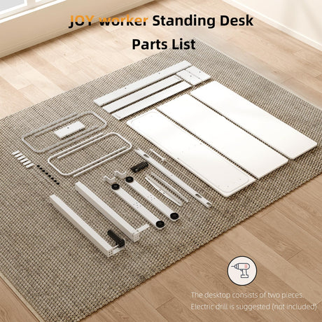 JOY worker Height Adjustable Electric Standing Desk with Storage Shelves, 48 Inch Table with Built-in Monitor Stand, Sit Stand Desk with 2 Hooks for Home Office, White JOY worker