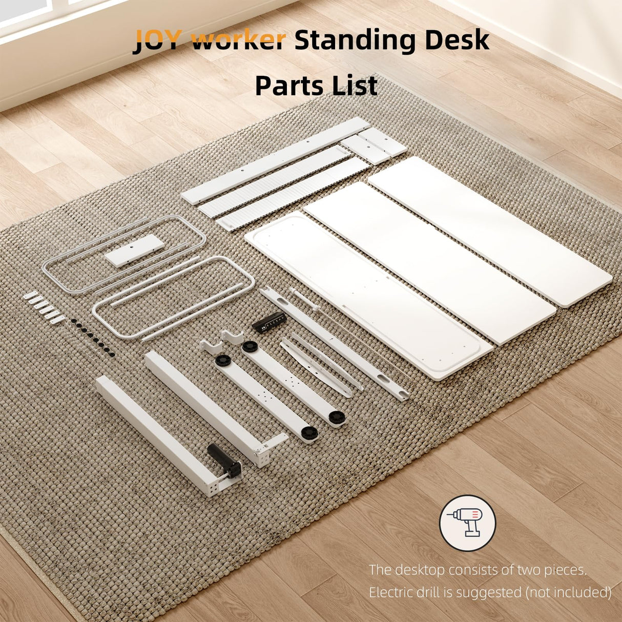 JOY worker Height Adjustable Electric Standing Desk with Storage Shelves, 55 Inch Table with Built-in Monitor Stand, Sit Stand Desk with 2 Hooks for Home Office, White JOY worker