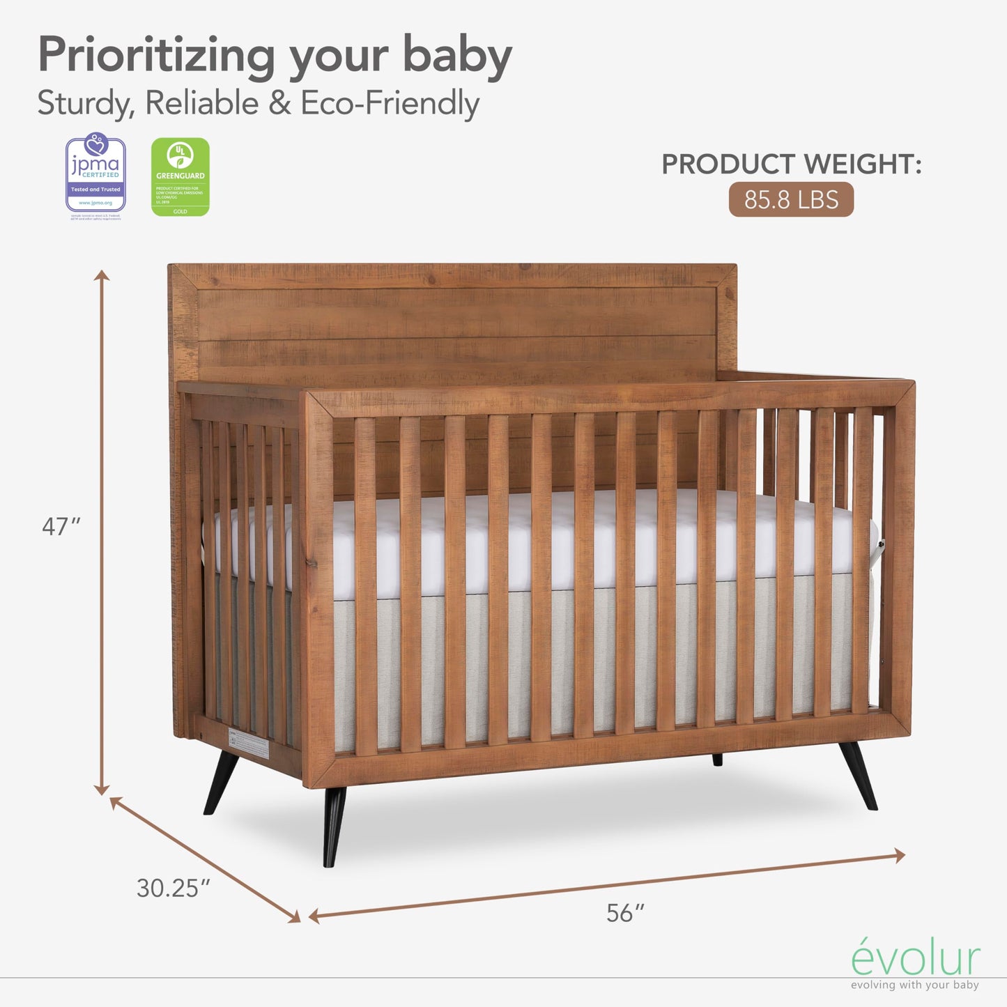 Evolur Stilnovo Mid Century 4-in-1 Convertible Crib - WoodArtSupply