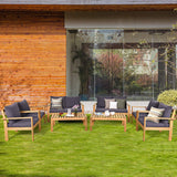 Tangkula Outdoor 8-Piece Acacia Wood Chat Set, 8 Seater Acacia Wood Conversation Sofa and Table Set with Waterproof Furniture Cover, Teak Finished (2, Grey) Tangkula