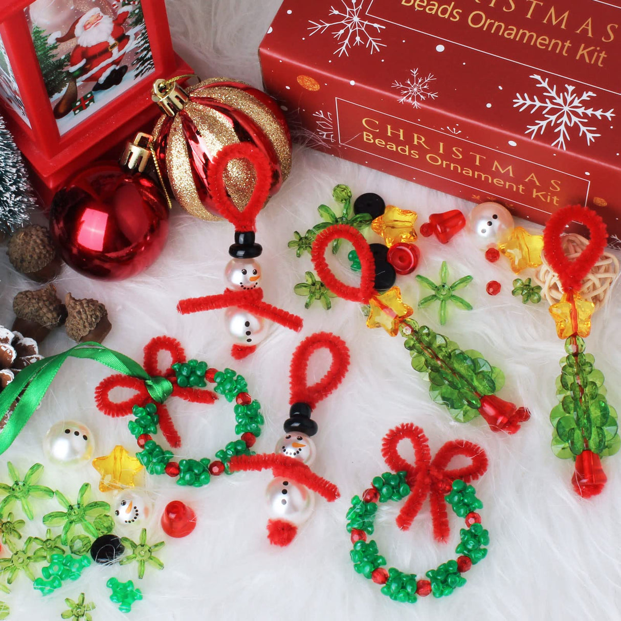 GYGOT Christmas Crafts,36 Sets Beaded Ornament Kit-Including 12 PCS Snowman/12 PCS Christmas Tree/12 PCS Wreath,Xmas Party Holiday Craft Tree Decorations (Assembly Needed) GYGOT