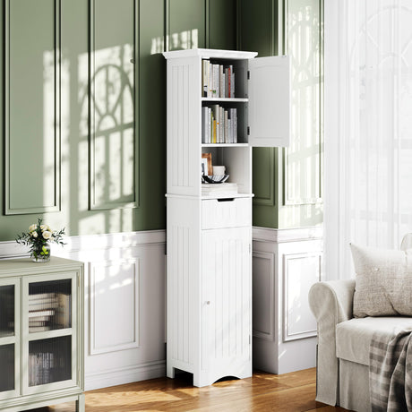 ChooChoo 67" Tall Bathroom Storage Cabinet Freestanding with Adjustable Shelves, Narrow Storage Linen Cabinet with 2 Doors and 1 Drawers for Bathroom, Living Room, Kitchen, White ChooChoo