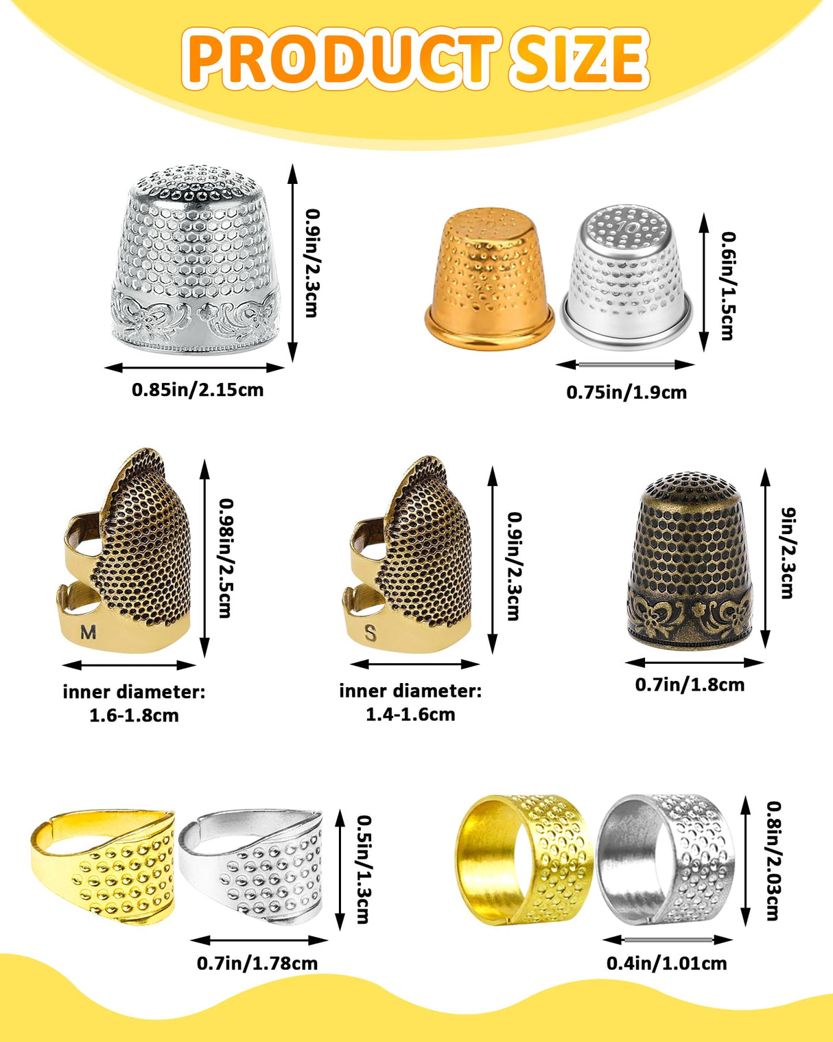 FIVEIZERO Thimble Kit– Sewing Thimbles for Hand Sewing, Metal Finger Protectors, Thimble Ring for Quilting, Includes Needle Threader, Embroidery Needles, Seam Ripper, Measuring Tape and Thread Snips FIVEIZERO