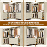 Aheaplus Closet System with 6 Drawers, 4 Hanging Rods & Corner Tower, Corner Closet System with Hanging, 86.8" L-Shaped Walk-In Wardrobe Organizer, 2000+ lbs Capacity, Set of 3, White Oak Aheaplus