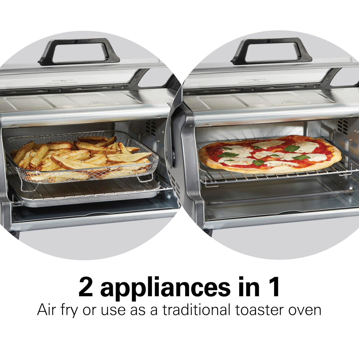 Hamilton Beach Toaster Oven Air Fryer Combo with Large Capacity, Fits 6 Slices or 12” Pizza, 4 Cooking Functions for Convection, Bake, Broil, Roll-Top Door, Easy Reach Sure-Crisp, Stainless Steel Hamilton Beach