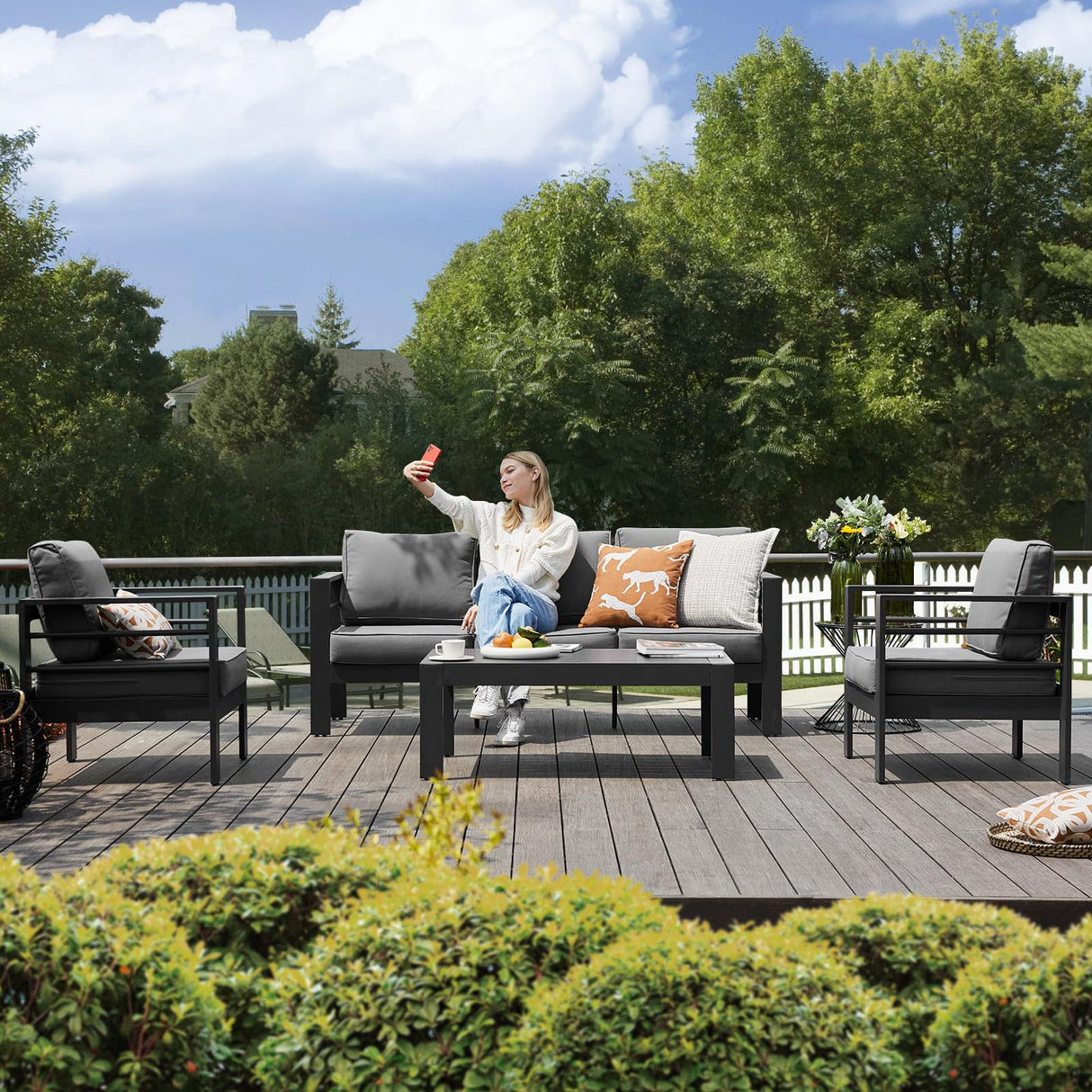 VONZOY Aluminum Patio Furniture Set, Grey Metal Outdoor Furniture Set,6 Piece Patio Furniture Set with Waterproof Covers for Backyard Garden VONZOY