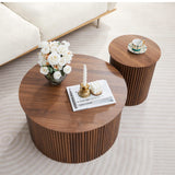 Round Nesting Coffee Table Set of 2, Mid Century Modern Wood Coffee Tables and End Table Set, Circle Side Table Minimalist Center Tables for Living Room, Office(Walnut) AVZEAR