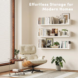 VMROF Wall Bookshelf, Set of 3, 36 Inches U Shaped Wall Shelves, Long Deep Floating Shelves, Large Floating Book Shelves - Wood Hanging Bookshelves for Kitchen, Bedroom VMROF