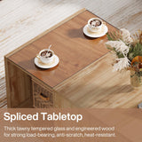 Tribesigns 47.24-Inch Coffee Table with Drawer & Storage Shelf, Farmhouse Coffee Table with Tawny Glass, Wood Center Table for Living Room, Modern Home Furniture, Brown & Tawny Tribesigns