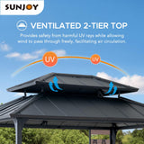 Sunjoy 7 x 9 ft. Grill Gazebo, 2-Tier Hardtop Gazebo Pergola with Ceiling Hooks and Storage Shelves, Matte Black Sunjoy