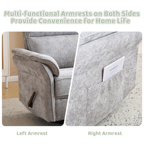 Oversized Rocking Chair Nursery with Adjustable Headrest, 26" Extra Wide Glider Recliner Nursery Chair for Nursery, 360° Swivel Rocker Recliner with Overstuffed Armrest， Light Grey RUTOX