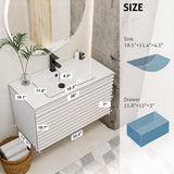 eclife 36" Floating Bathroom Vanity with Sink Combo Mid-Century Wall Mounted Cabinet with Wood Stripes Decor, Drawers, Undermount Sink, Faucet, Drain, Mixed White eclife