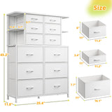 EnHomee Dresser for Bedroom with LED Lights, 12 Drawers Bedroom Dresser, Black Dresser and Tall Dresser with Open Shelves, Fabric Dressers & Chests of Drawers with Sturdy Metal Frame, White EnHomee