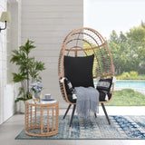 JOIVI Wicker Egg Chair, Outdoor Indoor Oversized Lounger Large Egg Basket Chair with Stand and Cushions for Patio Porch, Backyard, Living Room, Balcony (Beige Rattan, Black Cushion) JOIVI