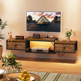 Snughome Floating TV Stand with Power Outlet 55", Wall Mounted Entertainment Center with LED Lights, Floating TV Shelf with Drawer, Wall Mounted Media Console Shelf for Living Room, Bedroom Snughome