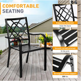 SUNCROWN 5-Piece Outdoor Wrought Iron Chairs and Table Patio Dining Furniture Set - 4 Stackable Metal Chairs, 1 Steel Slat Bistro Table for Garden Backyard Deck SUNCROWN