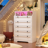 EnHomee Dresser for Bedroom, White Dresser with LED, Tall Dresser with 5 Wood Drawers, White Dresser for Bedroom, Bedroom Dressers & Chests of Drawers, Dressers for Bedroom with Metal Handles EnHomee