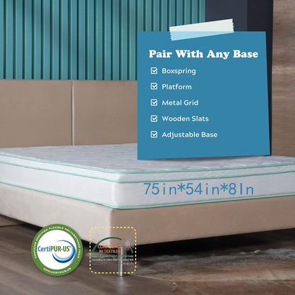 RIDFY 8 Inch Full Mattress, Gel Memory Foam Mattress, Innerspring Hybrid Mattress, Medium Firm Mattress, Breathable Bed Mattress in a Box, CertiPUR-US Certified, Pressure Relief