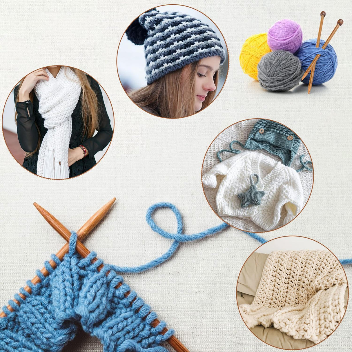 7 Pairs Bamboo Knitting Needles Set, Bamboo Natural, Long Wooden Knitting Needles, Single Point Straight Wood Needles, Wooden Knitting Needles for Beginners for Making Sweater, Shawl, Scarf ADULLPONY