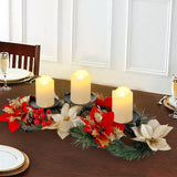 FORUP Christmas Centerpiece, Christmas Candle Holders, Christmas Tabletop Poinsettia Centerpiece with 3 Flameless Candle, Romantic Holiday Candelabrum for Home Party Christmas Table Mantel Decorations FORUP