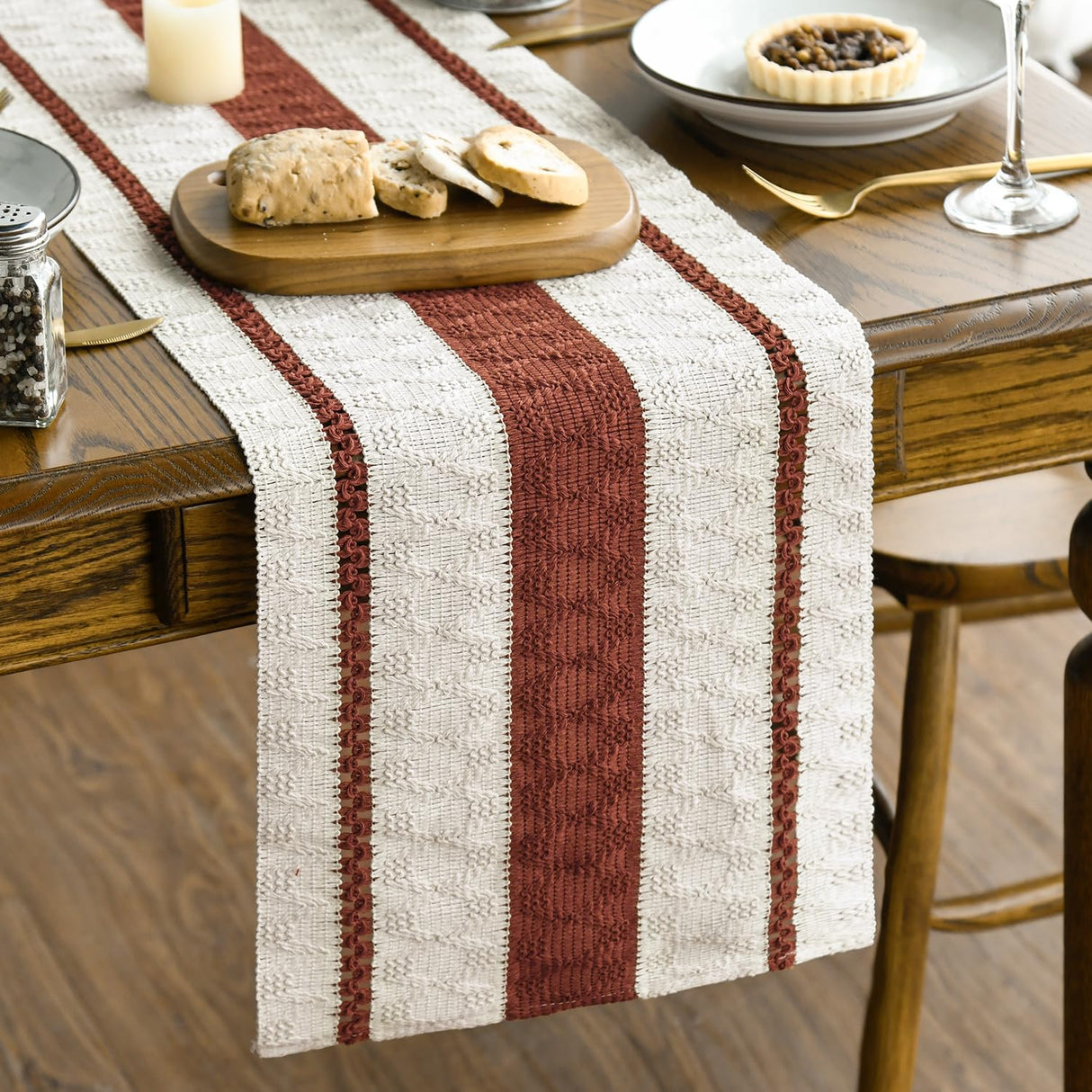 Artoid Mode Caramel Farmhouse Woven Rustic Table Runner, Seasonal Holiday Hollow Kitchen Dining Table Decoration for Home Party Decor 12x72 Inch Artoid Mode