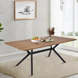 Fadidio 71" Large Dining Table for 6 Person Wood Kitchen Table Dining Room Table Mid Century Modern Cross Metal Led for Cafe Restaurant Home Office Conference Oak Grid Rectangular Fadidio