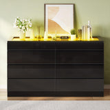YITAHOME 8 Drawer Dresser with LED, Black Dresser, Modern 8 Chest of Drawers with Deep Drawers Glass Top High Gloss Surface, Storage Organizer Cabinet for Living Room YITAHOME