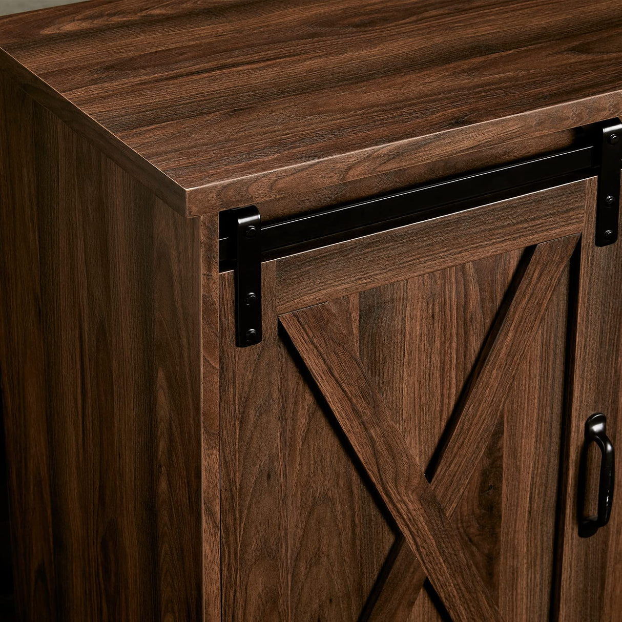 Fireplace TV Stand with Sliding Barn Door for TVs up to 65", Farmhouse 59" Fireplace Entertainment Center with Storage Cabinets/Adjustable Shelves, Dark Walnut AMERLIFE