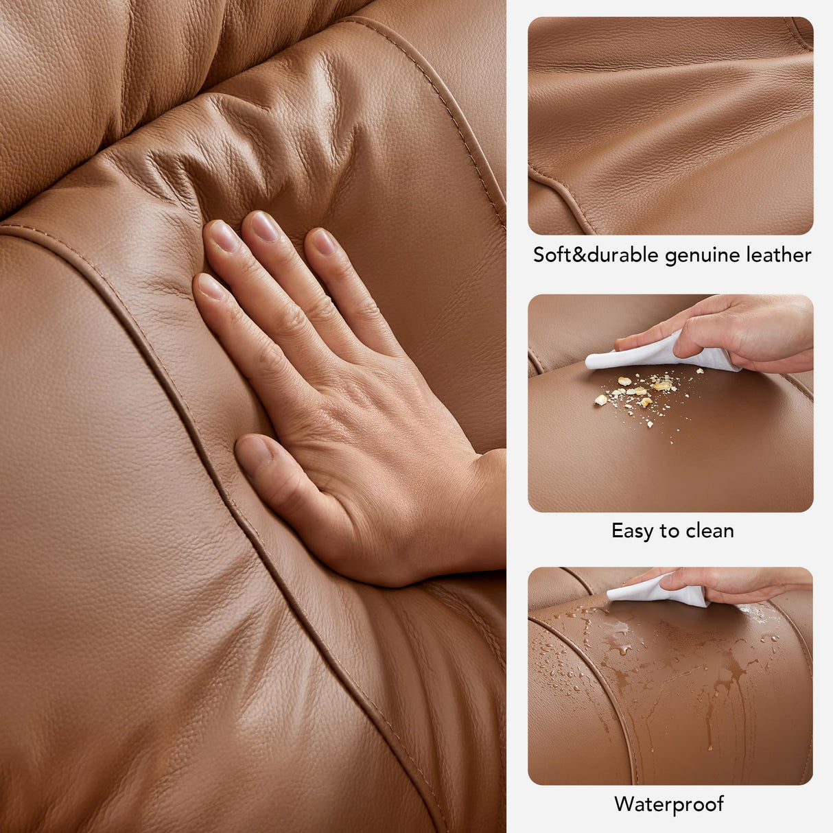 CHITA Power Zero Gravity Recliner Chair, Genuine Leather Recliner Chair for Adults, Adjustable Reclining Sofa Lounge with Hidden Slide-Out Cupholders, USB and Type-C Ports, Saddle CHITA