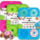 Anaeat 3 Pack Donut Pan Silicone Baking Mold, Just Pop Out! Non-Stick Doughnuts Baking Pans BPA Free for 6 Full-Size Donuts, Muffin, Cake Biscuit Bagels - Oven & Dishwasher Safe (Multicolor) Anaeat