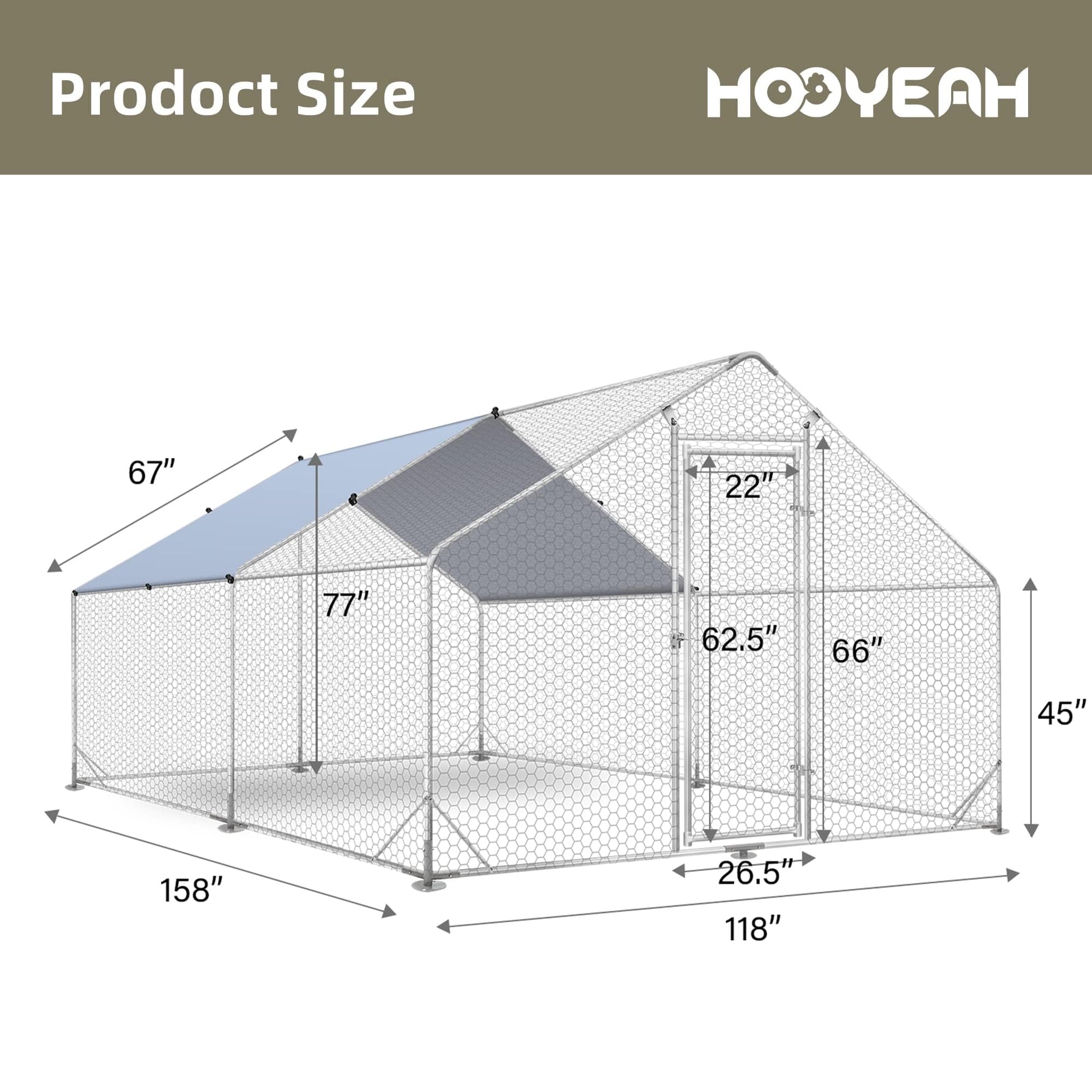 Outdoor Metal Chicken Coop Large Walk-in Poultry Cage Spire-Shaped Chicken Run with Waterproof and Anti-Ultraviolet Cover for Outside,Backyard and Farm,13' L x 9.8' W x 6.4' H - WoodArtSupply