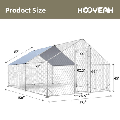 Outdoor Metal Chicken Coop Large Walk-in Poultry Cage Spire-Shaped Chicken Run with Waterproof and Anti-Ultraviolet Cover for Outside,Backyard and Farm,13' L x 9.8' W x 6.4' H - WoodArtSupply