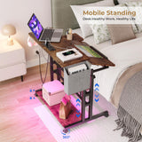 Dripex Mobile Standing Desk with Power Outlets & Strip Lights, Rolling Computer Table with Cup Holder, Hook, Storage Bag, Adjustable Height Desk, Small Standing Desk Drawing Desk Dripex