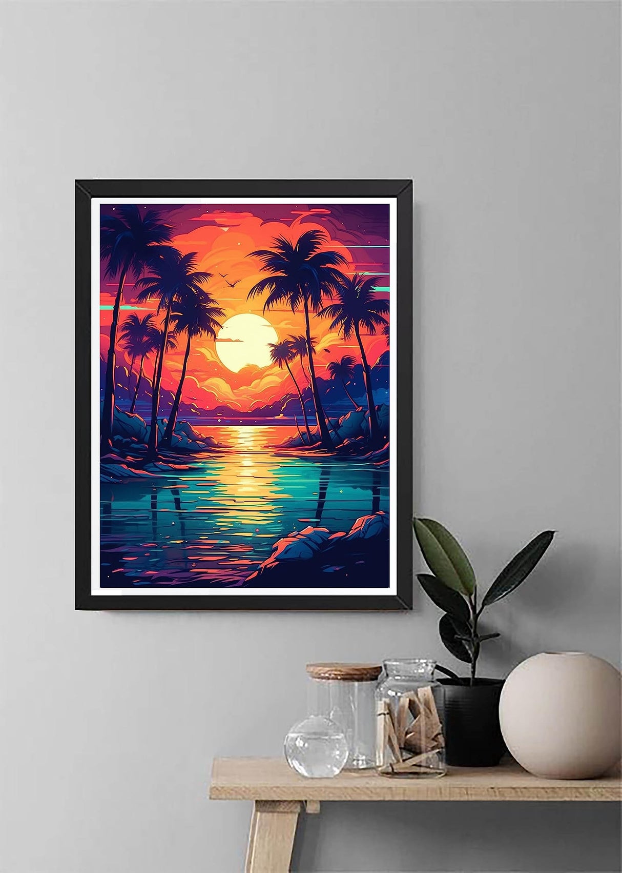 Diymood Paint by Numbers for Adults Sunset, DIY Oil Painting Lakes Acrylic Paint by Number Kits for Kids Adults Beginner for Home Wall Decor 16x20 inch Diymood