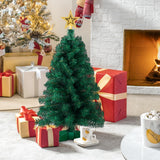 3ft Artificial Christmas Tree with Gold Tree Topper Star, Mini Xmas Pine Tree with 4-Leg Stable Plastic Base, Small Tabletop Christmas Decoration for Home Office Holiday Party Indoor Use FLAGLY