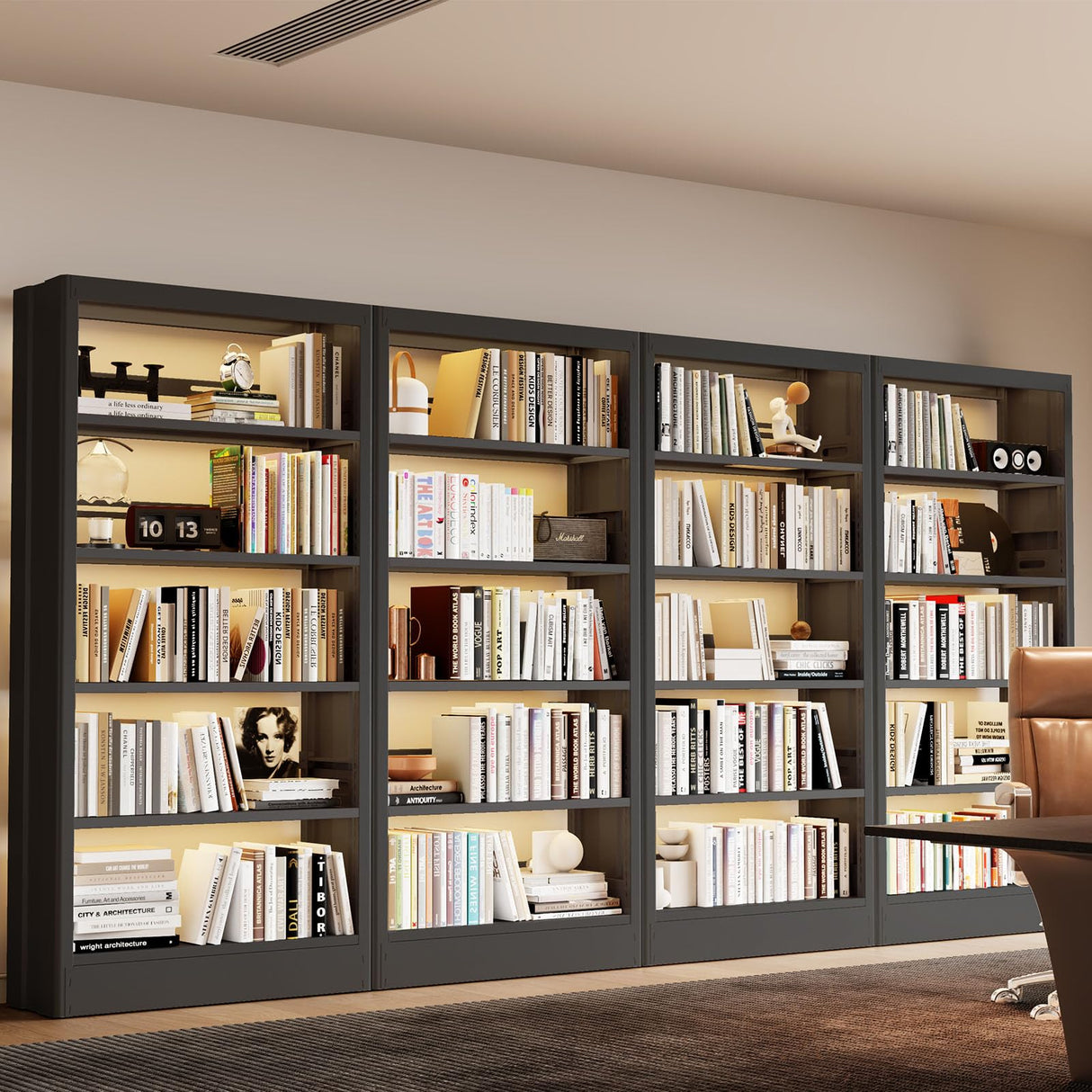 71"H Metal Bookshelf, 5 Tier Bookcase with Adjustable Shelves, Tall Bookcase,Heavy Duty Storage Bookshelves for Library, Office, Bedroom, Living Room, Classroom, Including Book Stopper (Black) Guomao