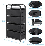 MAX Houser 4 Drawer Narrow Dresser Fabric Storage Tower Vertical Slim Storage Chest Organizer Nightstand Side/End Table Small Standing Organizer Removable Drawers Wood Top for Bedroom, Bathroom（Black) MAX Houser