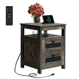 WLIVE Night Stand with Charger Station, End Tables Bedroom, Living Room, Side Table with 2 Wooden Storage Drawers, Farmhouse Nightstand with USB Ports and Outlets, Dark Rustic Oak WLIVE