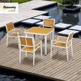 Outsunny 5 Piece Patio Dining Set for 4 with Umbrella Hole, Waterproof HDPE Outdoor Table and Chairs, Aluminum Frame Dining Furniture Set, Yellow Outsunny