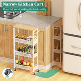 Giwil Slim Rolling Storage Cart 4 Tier Bathroom Organizer Mobile Shelving Unit Utility Cart with Wood Top and Handle for Kitchen Laundry Narrow Places, White Giwil