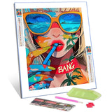 The Girl With Sunglasses Diamond Painting Kits for Adults DIY Vacation Style 5D Full Drill Round Crystal Rhinestone Embroidery Arts Craft Easy Paint on Canvas for Home Wall Decor Gift 12x16 inch Tucocoo