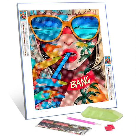 The Girl With Sunglasses Diamond Painting Kits for Adults DIY Vacation Style 5D Full Drill Round Crystal Rhinestone Embroidery Arts Craft Easy Paint on Canvas for Home Wall Decor Gift 12x16 inch Tucocoo