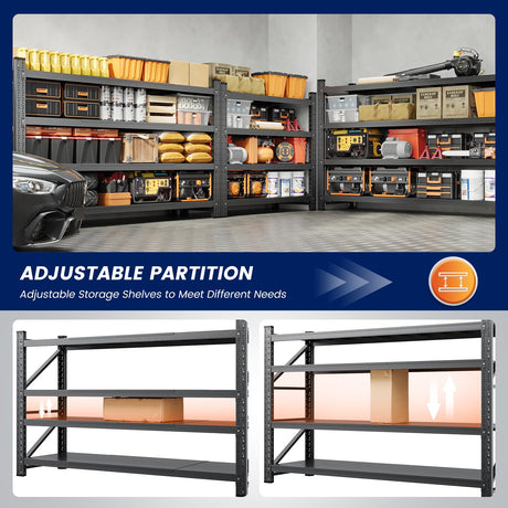 Yizosh 75" W Metal Garage Storage Shelves,8000LBS Heavy Duty 4-Shelf Adjustable Steel Organization Shelving,Utility Rack Shelf,75" W x 24" D x 70" H for Basement,Warehouse,Industrial Yizosh
