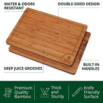 ROYAL CRAFT WOOD Wooden Cutting Boards for Kitchen Meal Prep & Serving - Bamboo Wood Serving Board Set with Deep Juice Groove Side Handles - Charcuterie & Chopping Butcher Block for Meat (3 P - WoodArtSupply