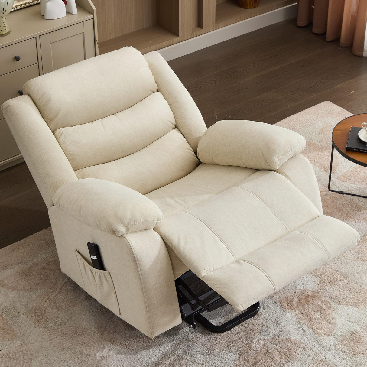 Korser Oversized Power Lift Recliner for Elderly, Electric Recliner Chairs with Massage and Heat, Extra Wide Recliner with Side Pockets, Reclining Chair for Living Room (Cashmere, Beige) Korser