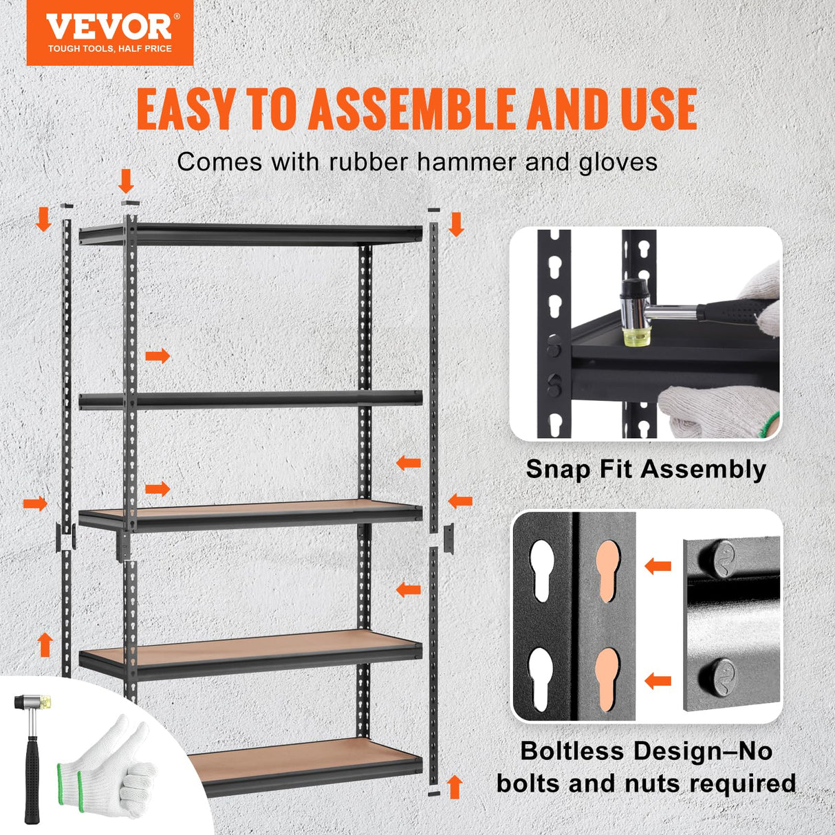 VEVOR Storage Shelves, 5-Tier Adjustable Storage Shelving Unit, 48" L x 24" W x 72" H Heavy Duty Garage Storage Shelves, Metal Shelves for Kitchen Pantry Basement Bathroom Laundry 2 Pack VEVOR
