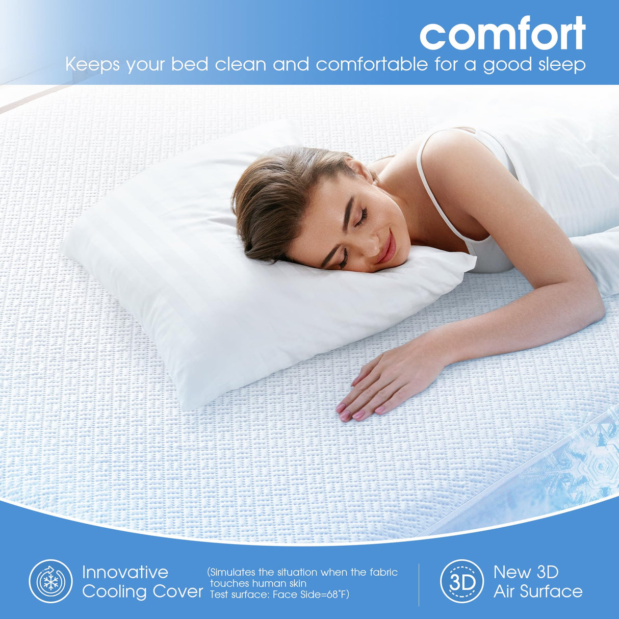 Cooling Waterproof Mattress Protector Queen Size, Mattress Cover 3D Air Fabric Mattress Pad Cover Smooth Soft Breathable Noiseless, 8''-21'' Deep Pocket Hanherry